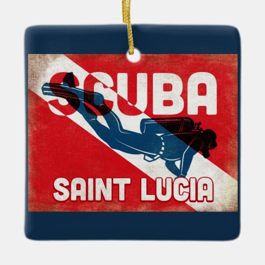 Saint Lucia Scuba Diver - Blue Retro Keramisch Ornament (Voorkant)
