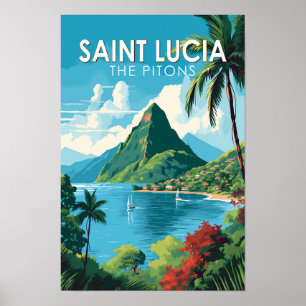 Saint Lucia The Pitons Reis Kunst Vintage Poster