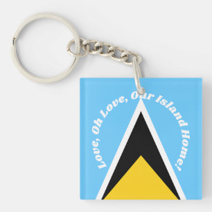 Saint Lucia Vlag Blauw Geel Anthem Phrase Typograf Sleutelhanger