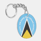 Saint Lucia Vlag Blauw Geel Anthem Phrase Typograf Sleutelhanger (Voorkant Links)