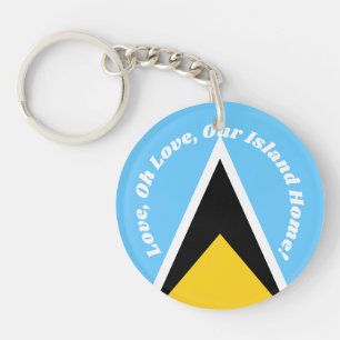 Saint Lucia Vlag Blauw Geel Anthem Phrase Typograf Sleutelhanger