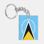 Saint Lucia Vlag Blauw Geel Anthem Phrase Typograf Sleutelhanger (Voorkant Links)