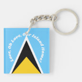 Saint Lucia Vlag Blauw Geel Anthem Phrase Typograf Sleutelhanger (Achterkant)