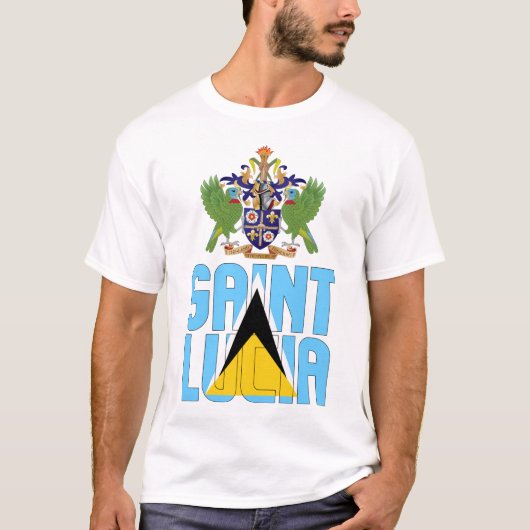 Saint Lucia vlag en wapenschild T-shirt (Voorkant)