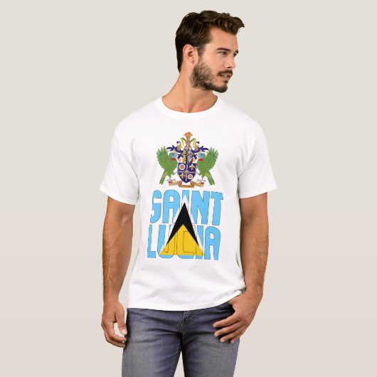 Saint Lucia vlag en wapenschild T-shirt (Voorkant volledig)