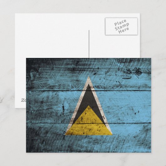 Saint Lucia vlag op de oude houten korrel Briefkaart (Voorkant / Achterkant)