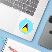 Saint Lucia Vlag Ronde Sticker (Laptop met iPhone)