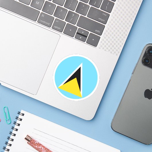Saint Lucia Vlag Ronde Sticker (Laptop met iPhone)