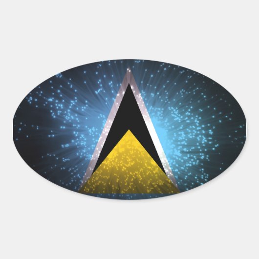 Saint Lucia Vlag Vuurwerk Ovale Sticker (Voorkant)