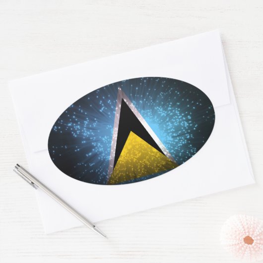 Saint Lucia Vlag Vuurwerk Ovale Sticker (Envelop)