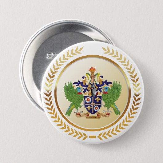 Saint Lucia wapenschild Ronde Button 7,6 Cm (Voorkant /achterkant)