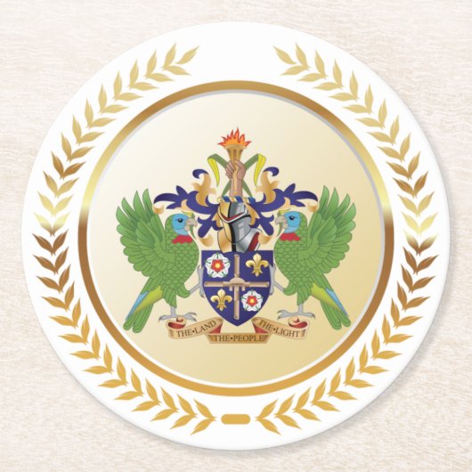 Saint Lucia wapenschild Ronde Kartonnen Onderzetter (Voorkant)