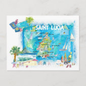 Saint Lucia West Indies Illustrated Map Briefkaart (Voorkant)