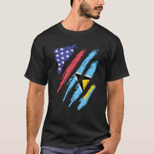 Saint Lucian American Patriot Grown Heart Flag Str T-shirt
