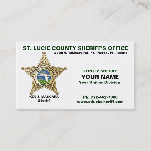 Saint Lucie County Sheriff Visitekaartje (Voorkant)