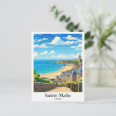 Saint Malo Frankrijk Kunst Vintage Reizen Illustra Briefkaart (Staand voorkant)