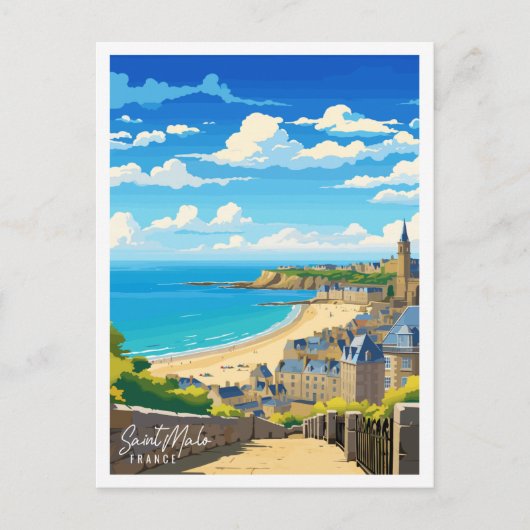 Saint Malo Frankrijk vintage reisillustratie Briefkaart (Voorkant)