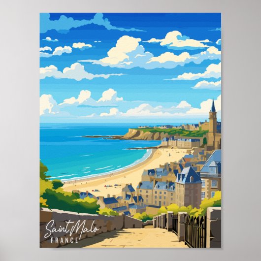 Saint Malo Frankrijk vintage reisillustratie Poster (Voorkant)
