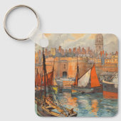 Saint Malo, Frankrijk, Vintage Reisposter Kunst Sleutelhanger (Voorkant)