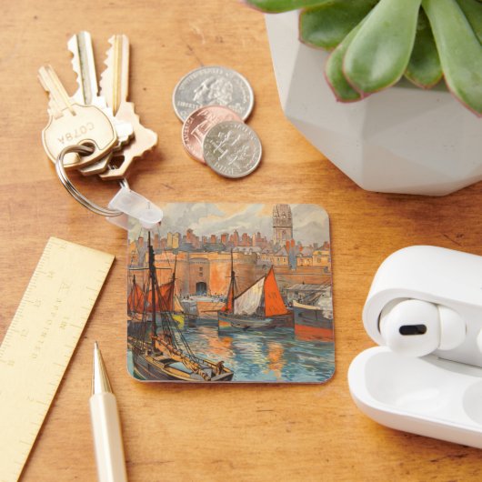 Saint Malo, Frankrijk, Vintage Reisposter Kunst Sleutelhanger (Bureau)