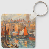 Saint Malo, Frankrijk, Vintage Reisposter Kunst Sleutelhanger (Achterkant)