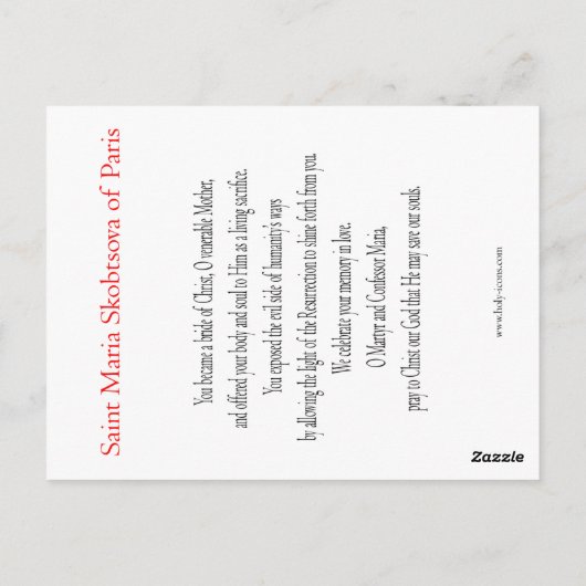 Saint Maria of Paris Prayer Card Briefkaart (Achterkant)