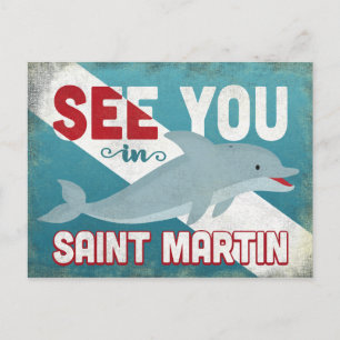 Saint Martin Dolphin - Retro Vintage Travel Briefkaart