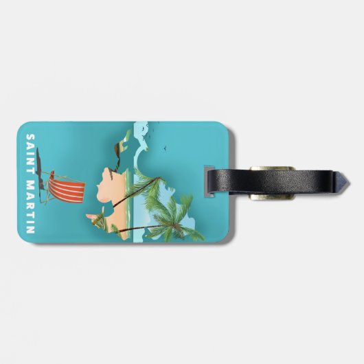 Saint Martin illustreerde kaart. Bagagelabel (Achterkant horizontaal)