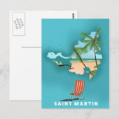 Saint Martin illustreerde kaart. Briefkaart (Voorkant / Achterkant)