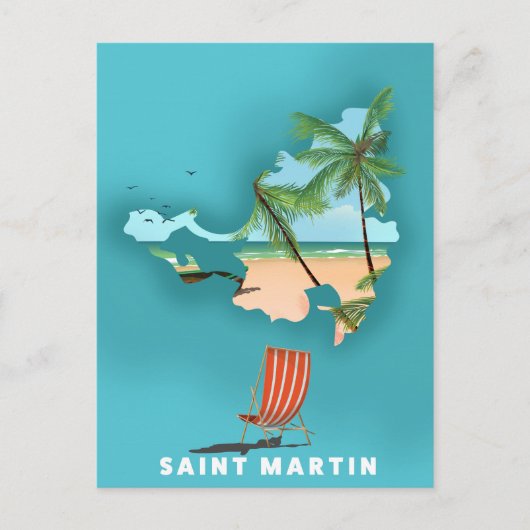 Saint Martin illustreerde kaart. Briefkaart (Voorkant)
