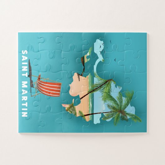 Saint Martin illustreerde kaart. Legpuzzel (Horizontaal)