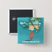 Saint Martin illustreerde kaart. Vierkante Button 5,1 Cm (Voorkant /achterkant)