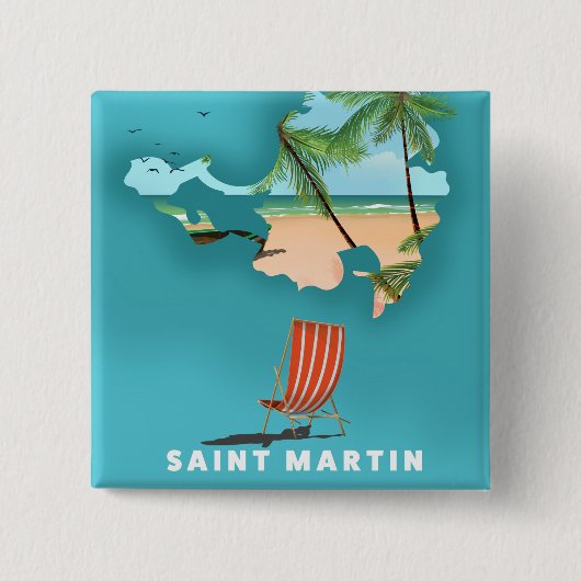 Saint Martin illustreerde kaart. Vierkante Button 5,1 Cm (Voorkant)