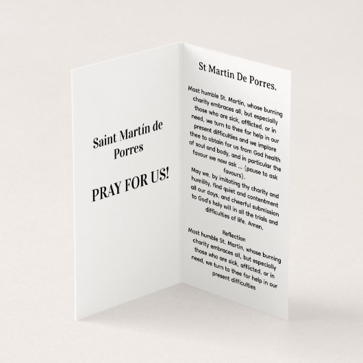Saint Martin of Porres Prayer Card Kaart (Binnen)