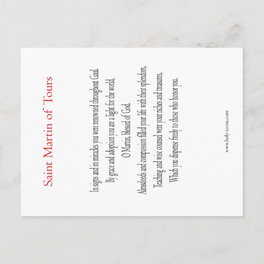 Saint Martin of Tours Prayer Kaart (Achterkant)