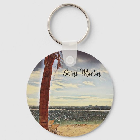 Saint Martin ST. Maarten Waterverf Art Sleutelhanger (Voorkant)