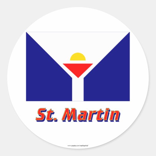 Saint Martin Vlag met naam Ronde Sticker (Voorkant)
