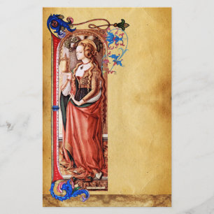 SAINT MARY MAGDALENE FLORENTINE FLORAL PARCHMENT BRIEFPAPIER