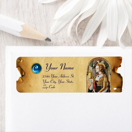 SAINT MARY MAGDALENE Parchment Gemstone Monogram Etiket (Insitu)