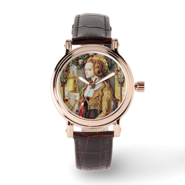 SAINT MARY MAGDALENE Pink Gemstone Wrist Watch Horloge (Voorkant)