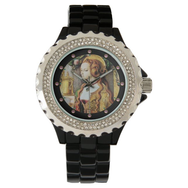SAINT MARY MAGDALENE Roze stenen Horloge (Voorkant)