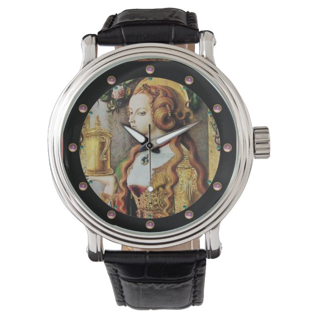 SAINT MARY MAGDALENE Roze stenen Horloge (Voorkant)