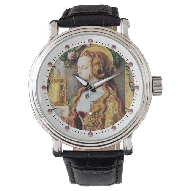 SAINT MARY MAGDALENE Roze stenen, wit Horloge (Voorkant)