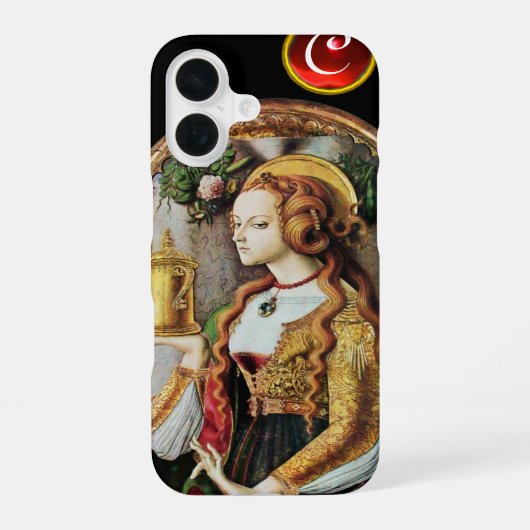 SAINT MARY MAGDALENE Ruby Gem Monogram, zwart iPhone 16 Hoesje (Achterkant)