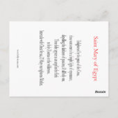 Saint Mary of Egypt Prayer Card Briefkaart (Achterkant)