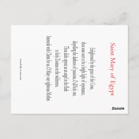 Saint Mary of Egypt Prayer Card Briefkaart (Achterkant)