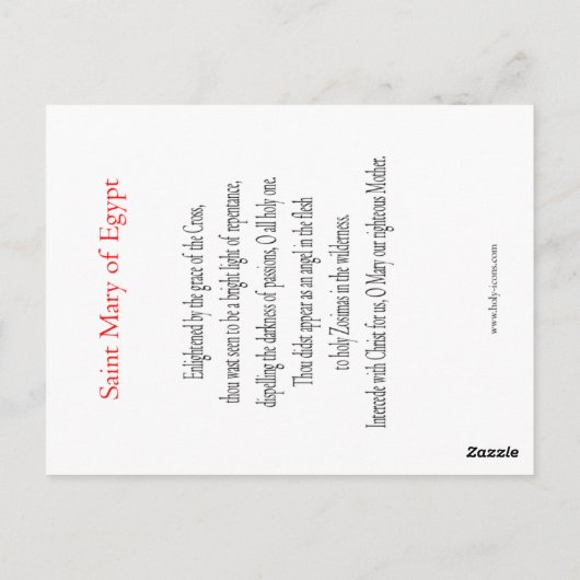 Saint Mary of Egypt Prayer Card Briefkaart (Achterkant)