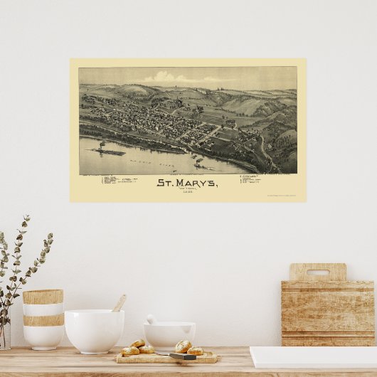 Saint Mary's, WV Panoramic Map - 1895 Poster (Keuken)
