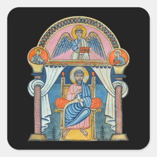 Saint Matthew middeleeuws manuscript kunst Vierkante Sticker