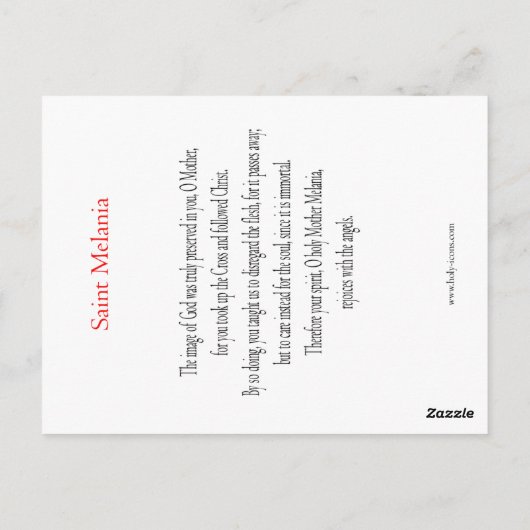 Saint Melania Prayer Card Briefkaart (Achterkant)